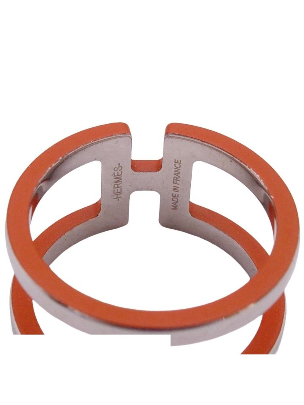 Hermes Anron Scarf Ring Silver Orange Metal - Picture 5 of 8